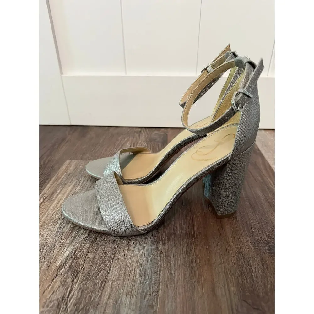 Sam Edelman Yaro Heels Women's 9.5 M Pewter Metallic Champagne Gold Sandal EUC